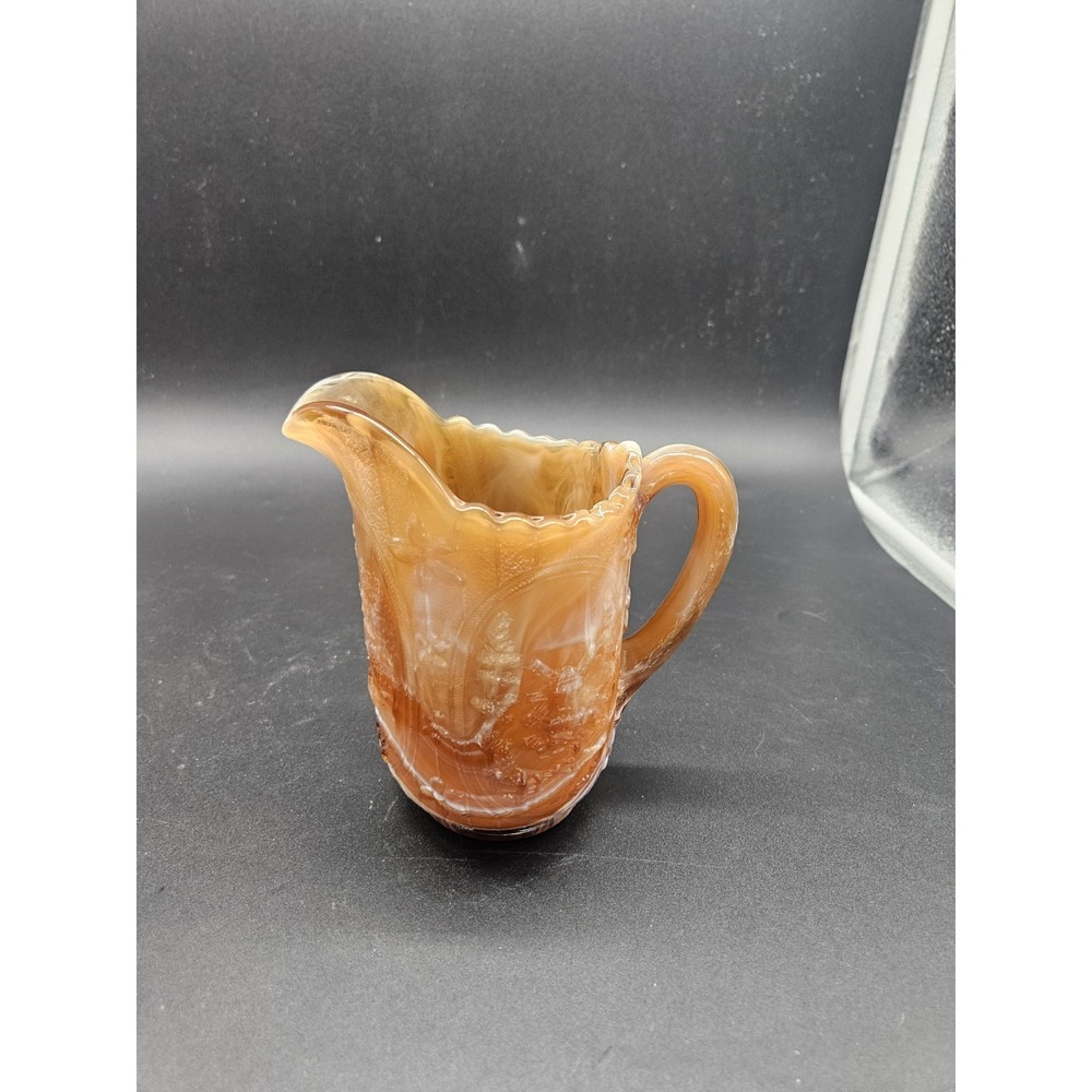 Imperial Slag Glass Pitcher VTG Chocolate Swirl Windmill Holland